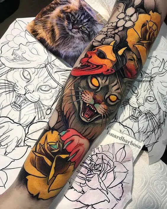 neo traditional tattoo sleeve design