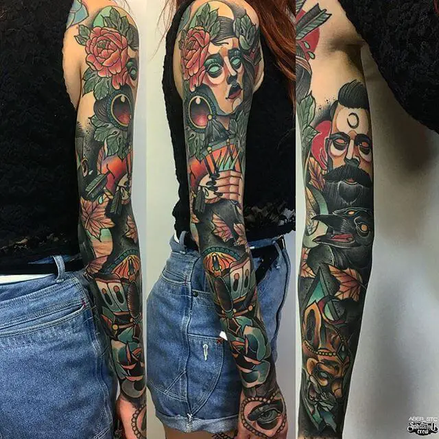 neo traditional tattoo sleeve