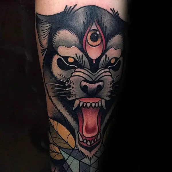 neo traditional wolf tattoo