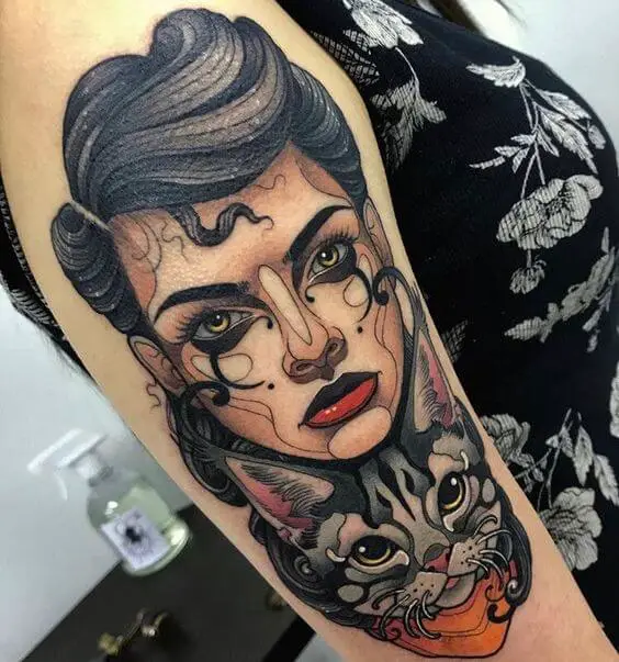 pin up girl and cat tattoo