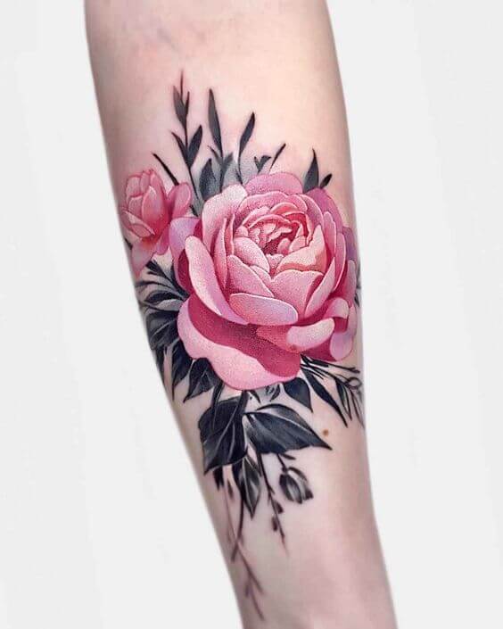 realistic neo traditional flower tattoo