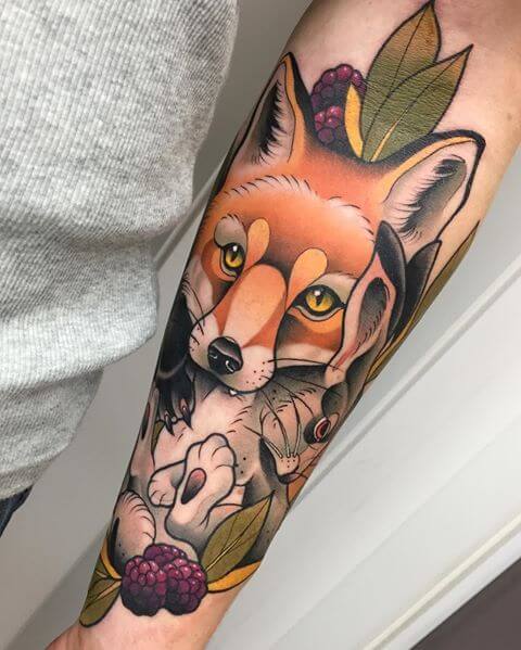 realistic neo traditional fox tattoo