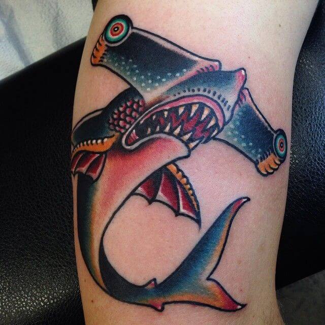 retro neo traditional shark tattoo