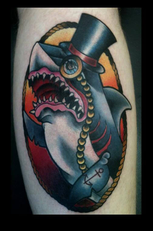 sailor neo traditional shark tattoo