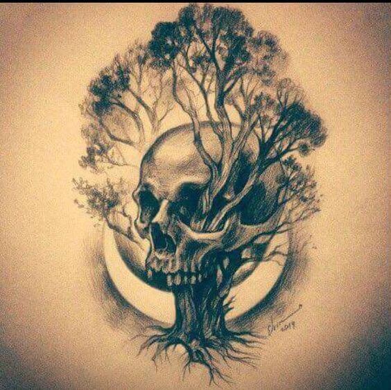santa muerte tree tattoo