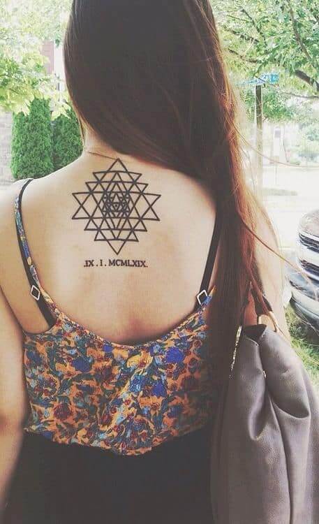 sri yantra tattoo on back
