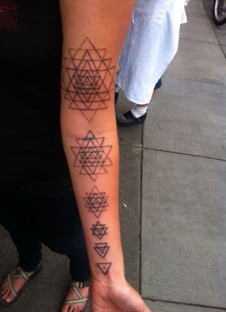 sri yantra tattoo on hand