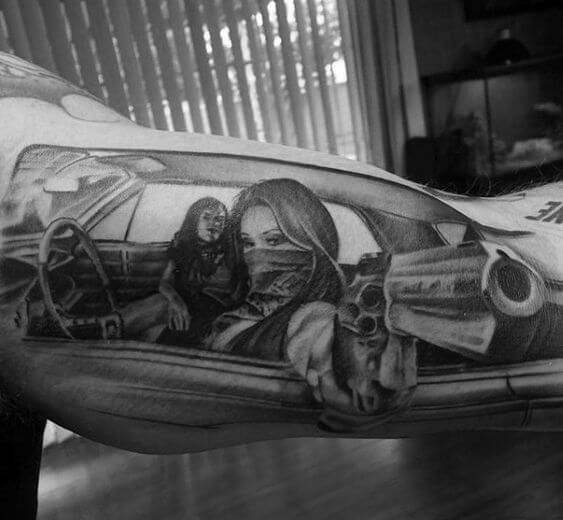 women and car tattoo