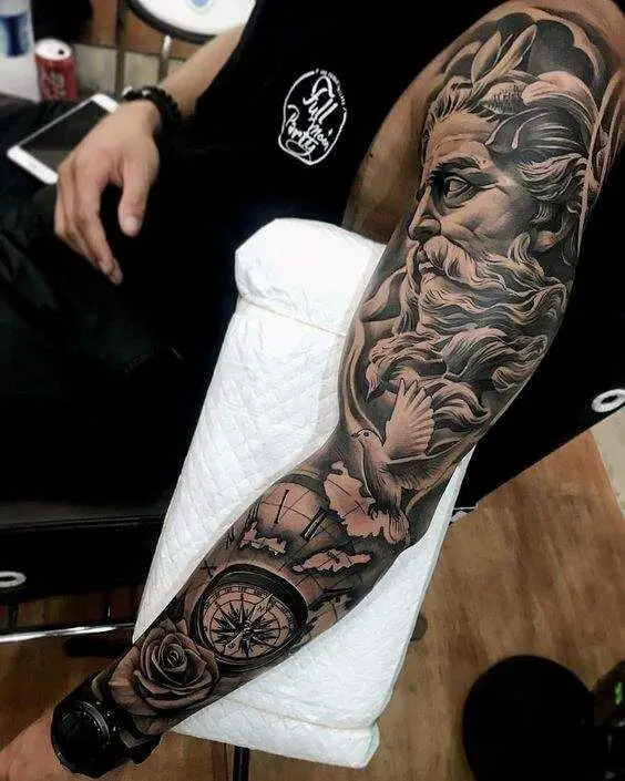 Large Arm Sleeve Tattoo Bear Skull Waterproof Temporary Tatto Sticker God  Zeus Poseidon Body Art Full Fake Tatoo Women Men  Temporary Tattoos   AliExpress