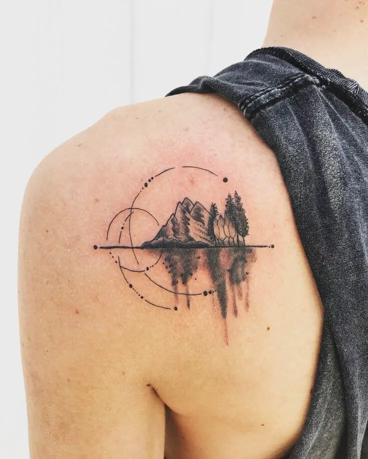 3D Geometric Mountain and River Tattoo