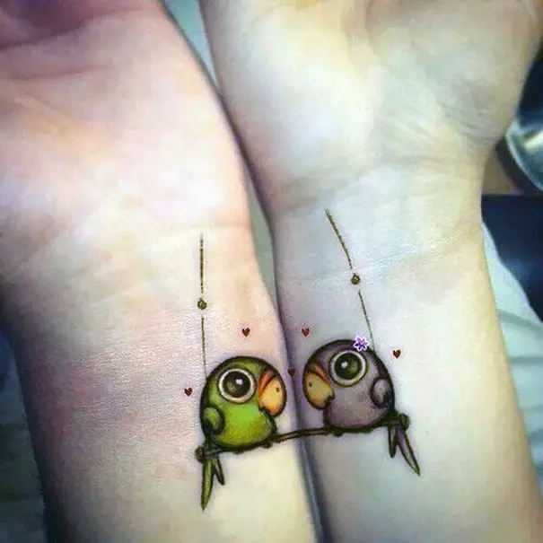 Colorful Birds Tattoo for a couple