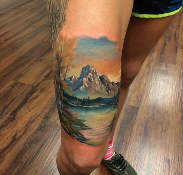 Colourful Landscape mountain tattoo
