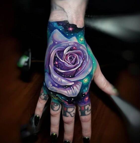 Galaxy Rose Tattoo On Hand
