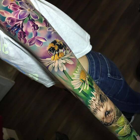 Realistic nature sleeve tattoo color