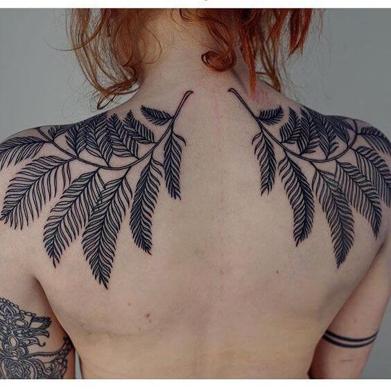 Shoulder leaf simetrical tattoo