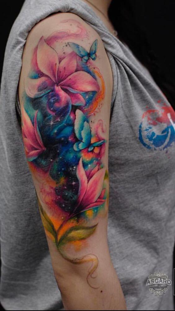 Sleeve Galaxy Flower Tattoo