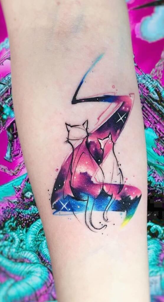 Watercolor Galaxy Cat Tattoo