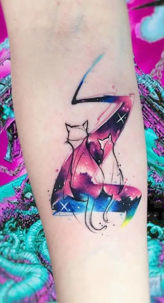 Watercolor Galaxy Cat Tattoo