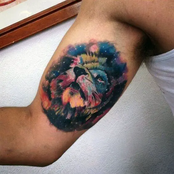 Watercolor Galaxy Lion Tattoo