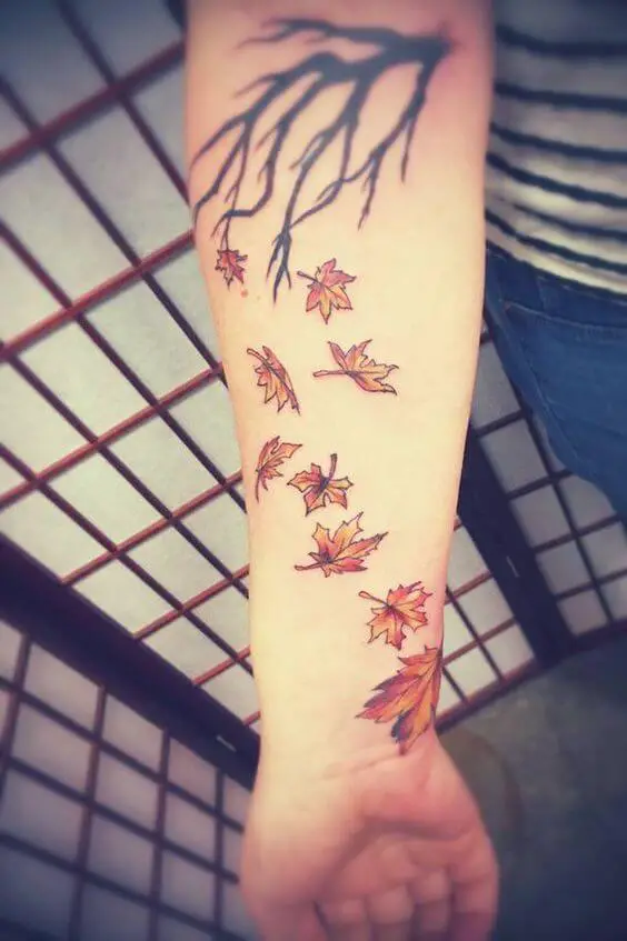 leaf falling tattoo