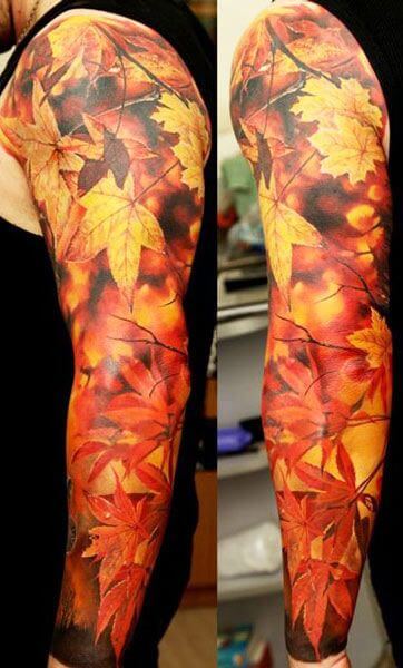 orange leaves tattoo