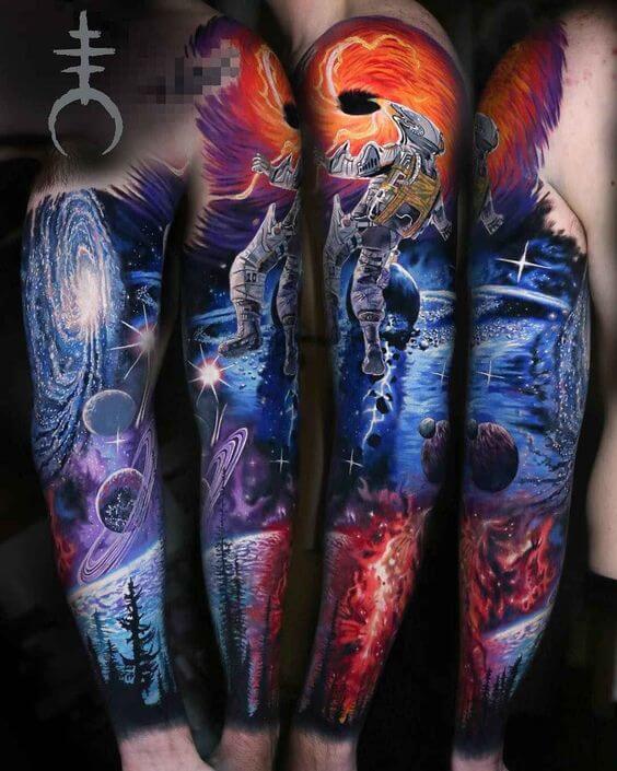 realistic Galaxy Tattoo Sleeve