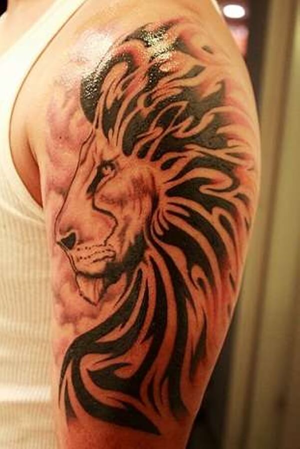 tribal lion bicep tattoos