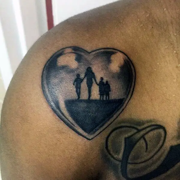 Family Scene Inside a Heart tattoo