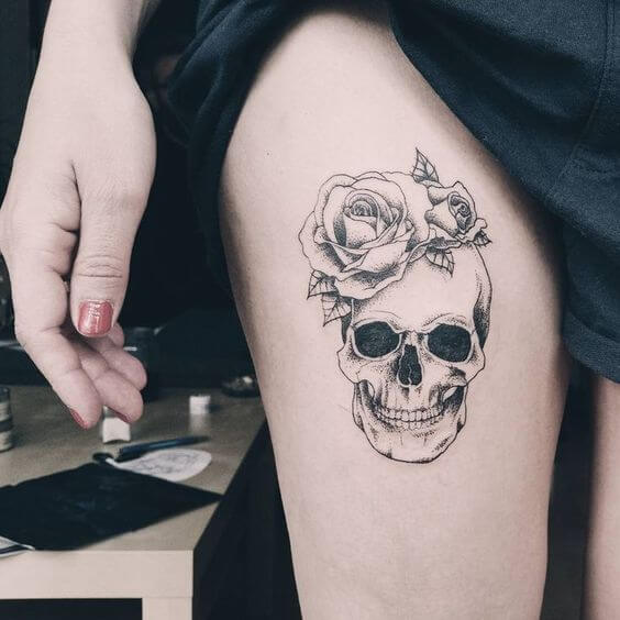Feminine Leg Skull Tattoos