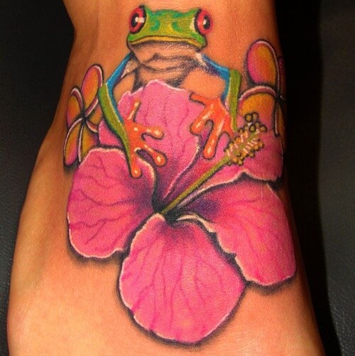 Hawaiian Hibiscus Tattoo on feet