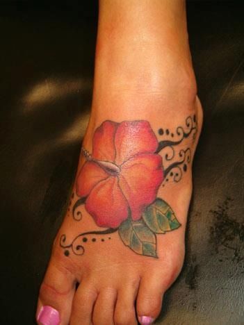 Hibiscus Tattoo on Foot