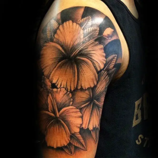 Yellow flowers sleeve tattoos