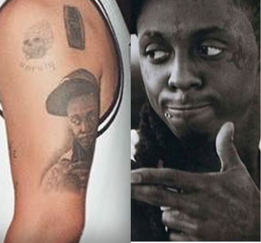 Weezy Portrait - Lil Wayne tattooed on Drakes Arm