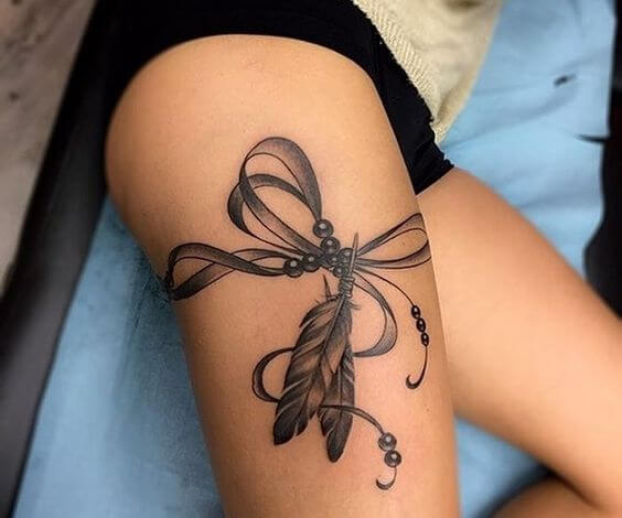 beautiful Bow Tattoo on Thigh