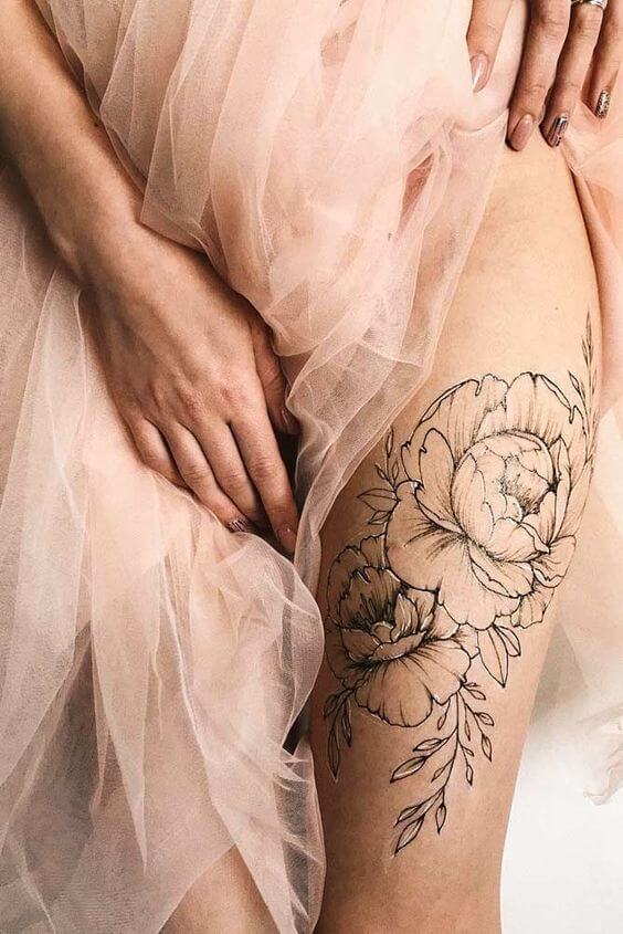 roses leg tattoo for women