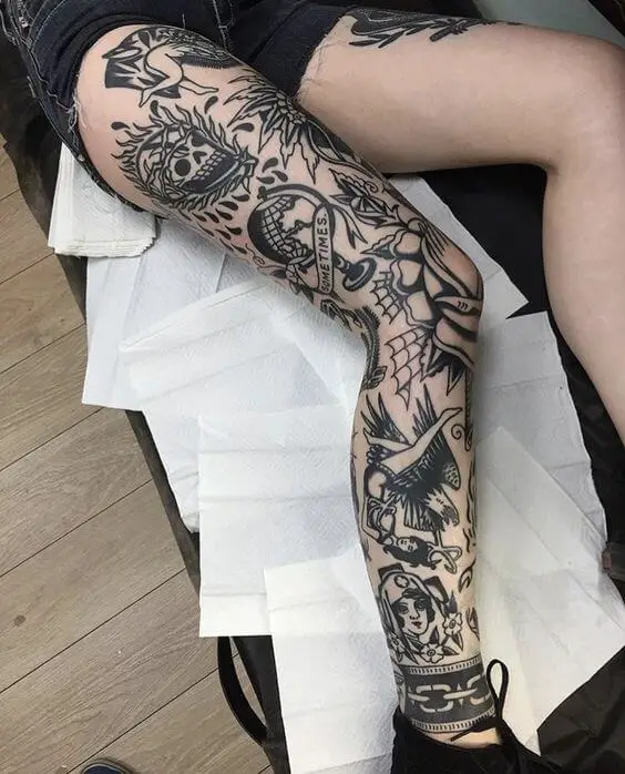 traditional full leg tattoo