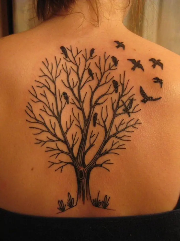 tree and birds family tattoo