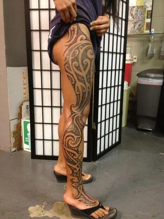 tribal full leg tattoo for women