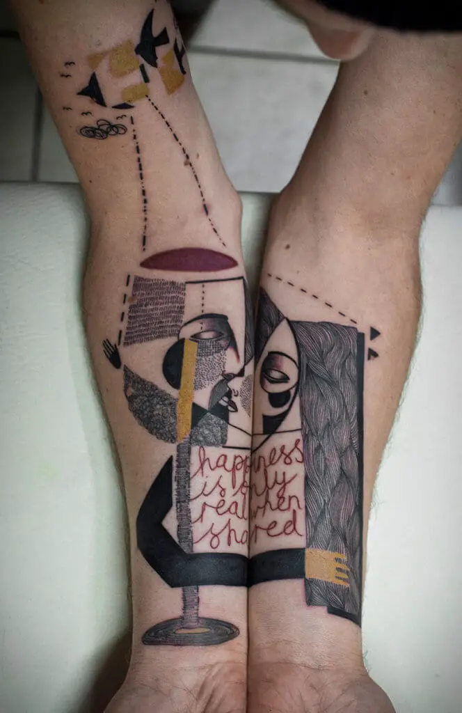 love cubism tattoo on hands