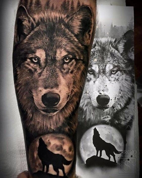 wolf and moon tattoo