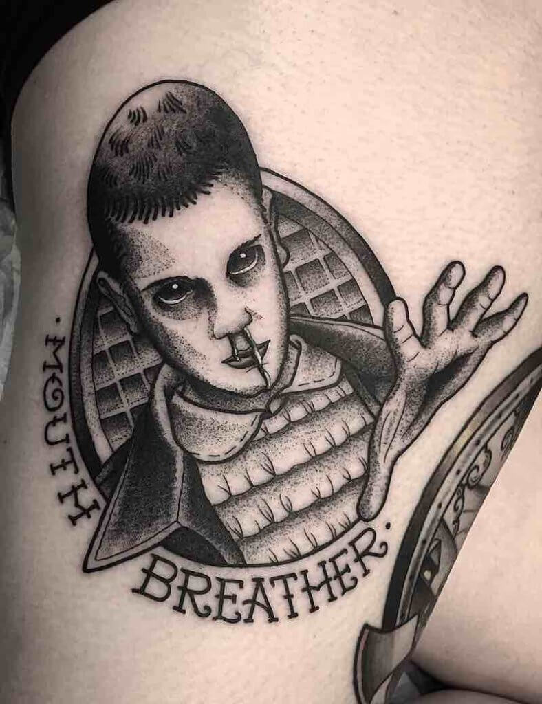 Elevent stranger things tattoo black and white