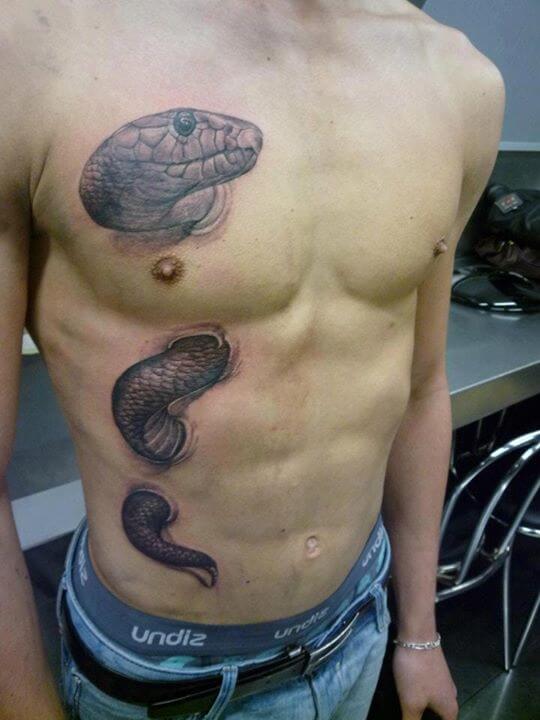 Snake Skin Ripping 3D Chest Tattoo