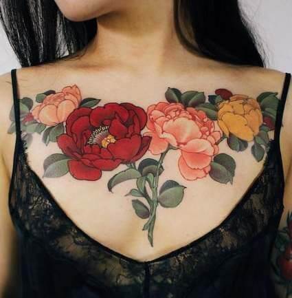 Colored Chest Tattoo For Women