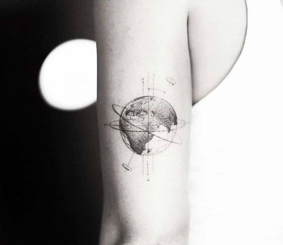 Geometric Earth Tattoo Planet