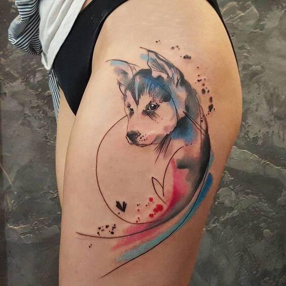 Watercolor Husky Tattoo