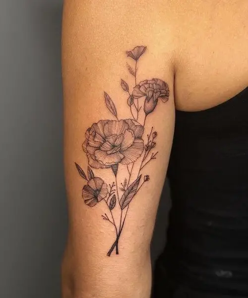 Back of Arm Bouquet of Flowers Tattoo