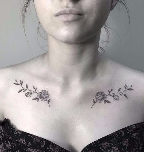 Collarbone Rose Flower Tattoo