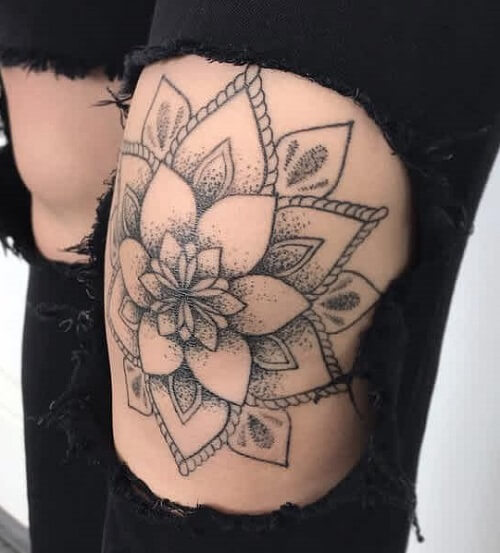 Mandala-Style Knee Flower Tattoo