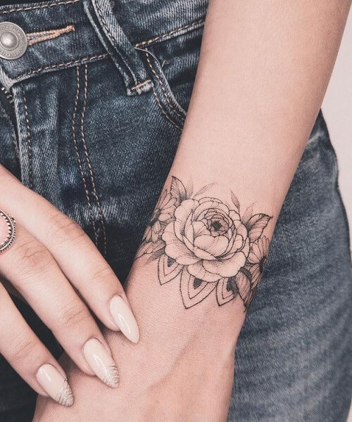 Wraparound Wrist Flower Tattoo