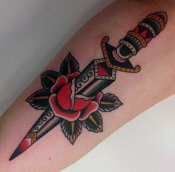 Traditional dagger tattoo